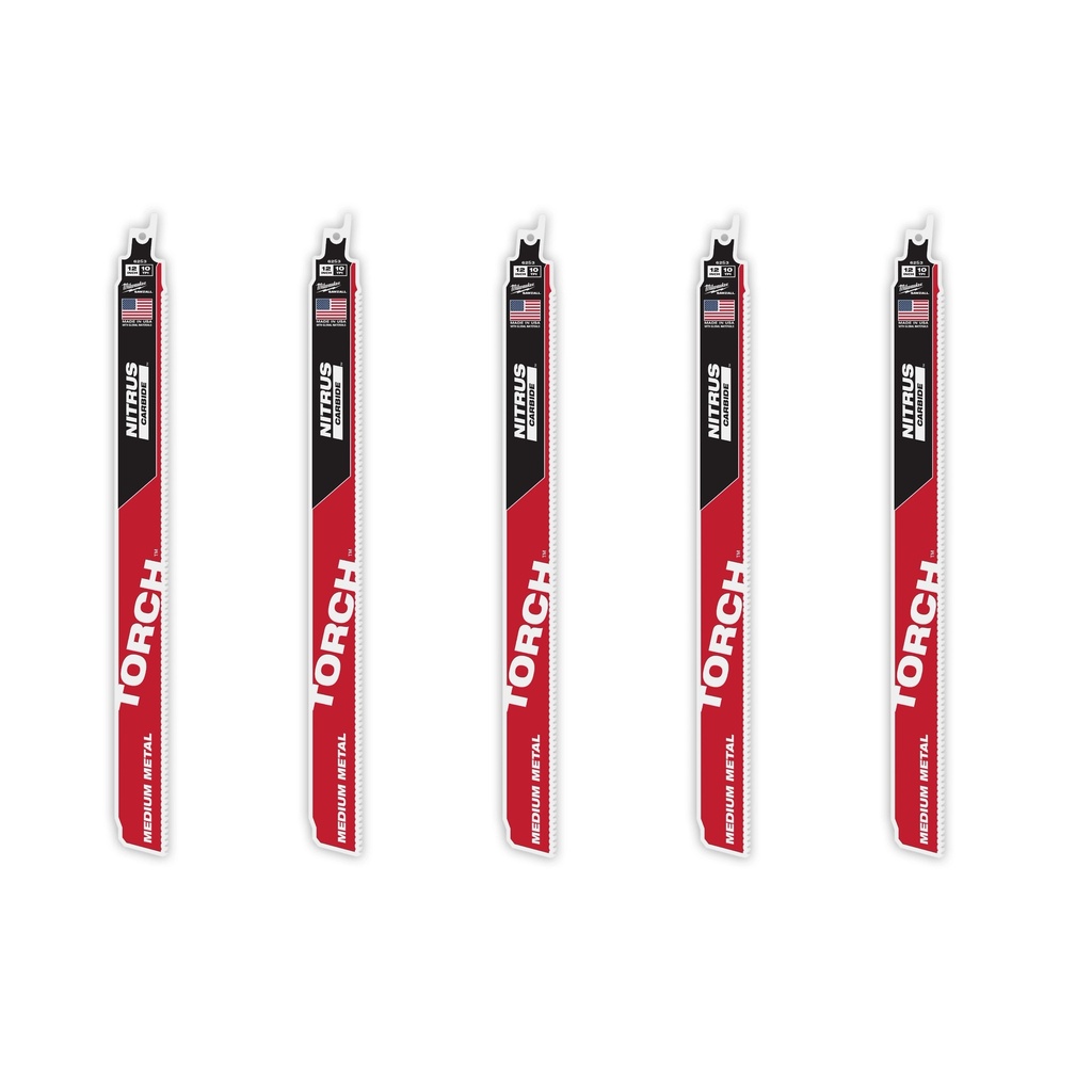 Milwaukee 48-00-6553 12" 10 TPI TORCH™ with NITRUS™ Carbide Teeth SAWZALL® Blade for Conduit and Strut (5 PK)