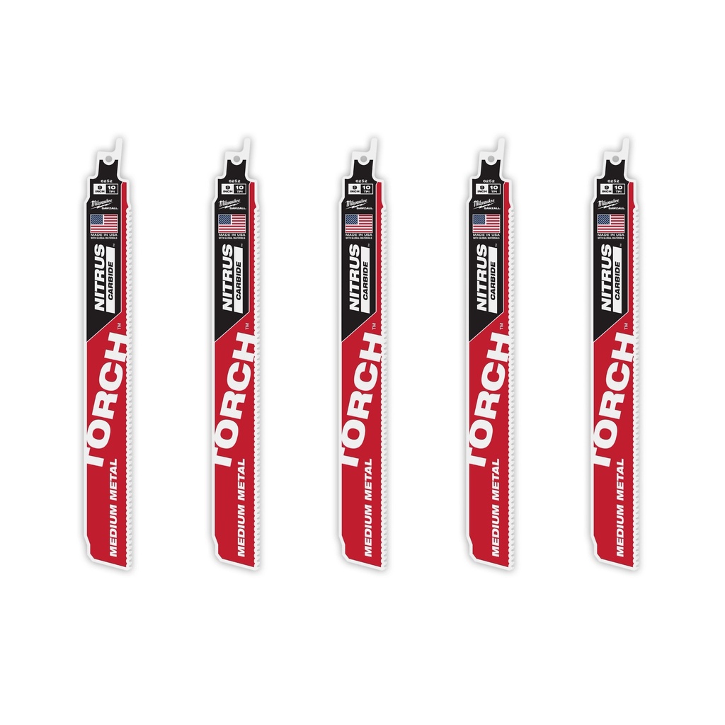 Milwaukee 48-00-6552 9" 10 TPI TORCH™ with NITRUS™ Carbide Teeth SAWZALL® Blade for Conduit and Strut (5 PK)