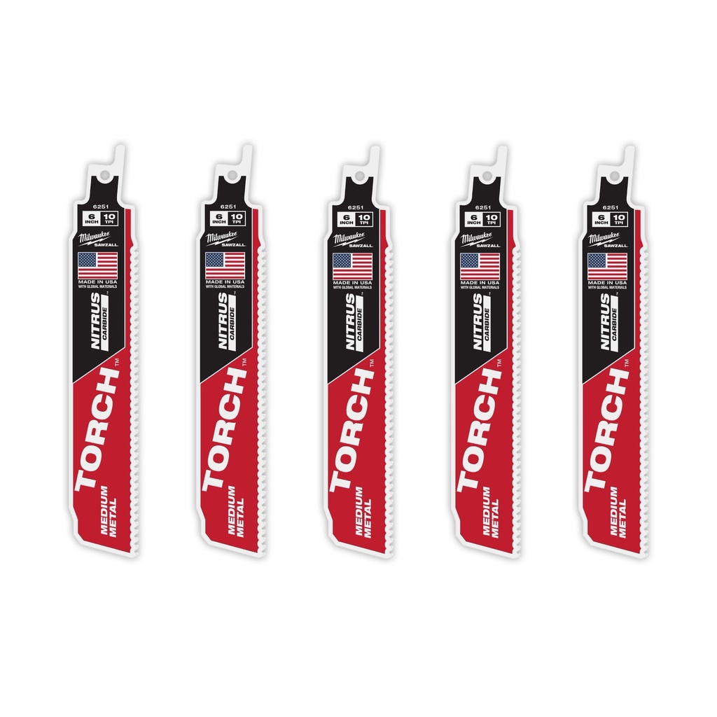 Milwaukee 48-00-6551 6" 10 TPI TORCH™ with NITRUS™ Carbide Teeth SAWZALL® Blade for Conduit and Strut (5 PK)