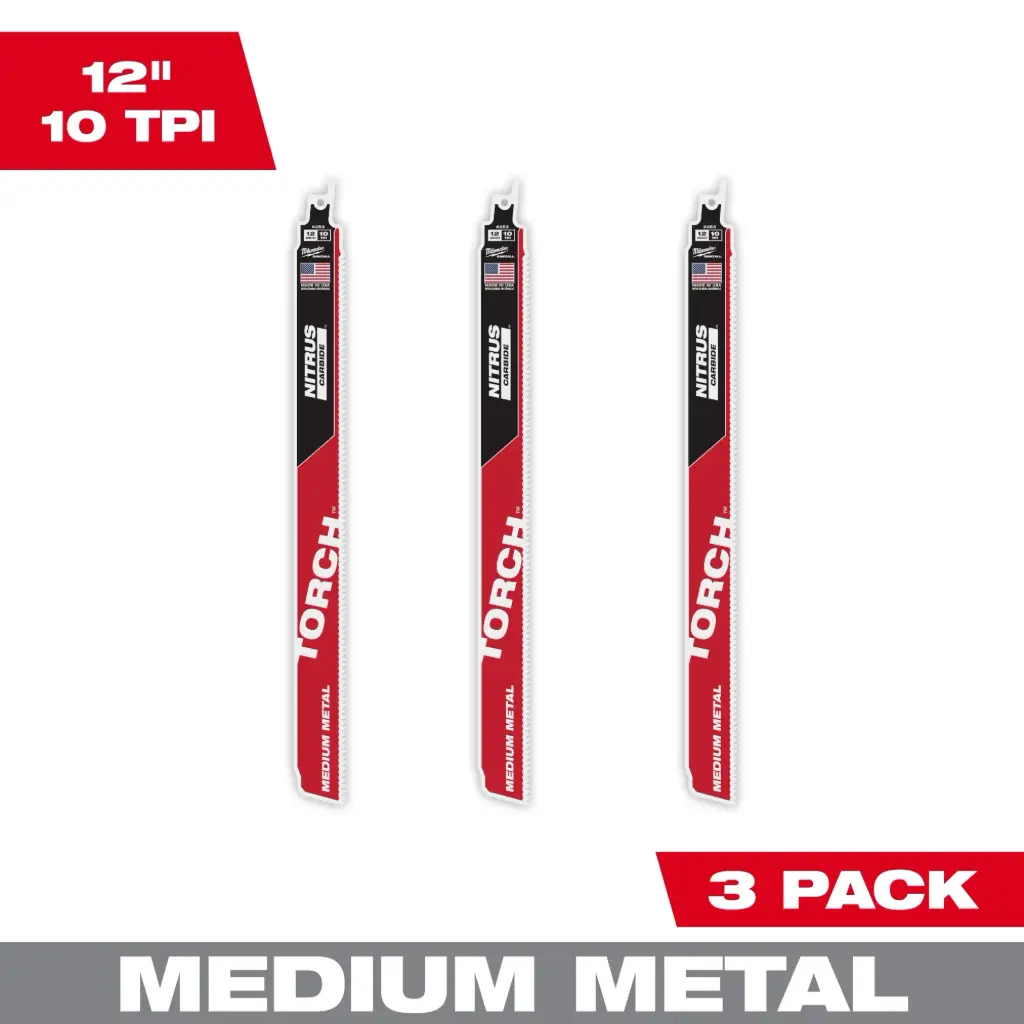 Milwaukee 48-00-6353 12" 10 TPI TORCH™ with NITRUS™ Carbide Teeth SAWZALL® Blade for Conduit and Strut (3 PK)