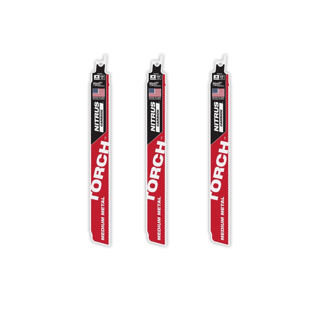 Milwaukee 48-00-6352 9" 10 TPI TORCH™ with NITRUS™ Carbide Teeth SAWZALL® Blade for Conduit and Strut (3 PK)