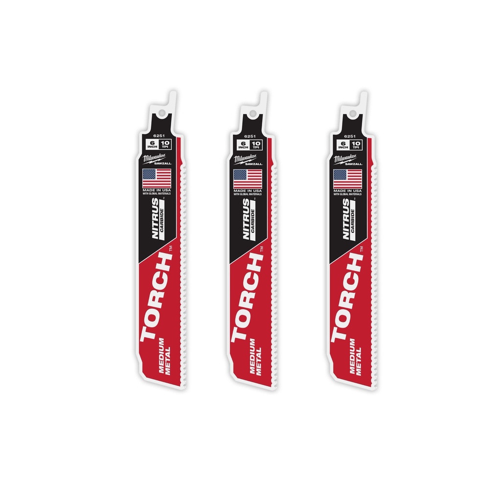 Milwaukee 48-00-6351 6" 10 TPI TORCH™ with NITRUS™ Carbide Teeth SAWZALL® Blade for Conduit and Strut (3 PK)