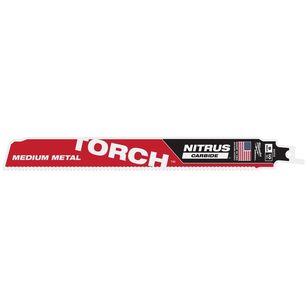 Milwaukee 48-00-6252 9" 10 TPI TORCH™ with NITRUS™ Carbide Teeth SAWZALL® Blade for Conduit and Strut (1 PK)