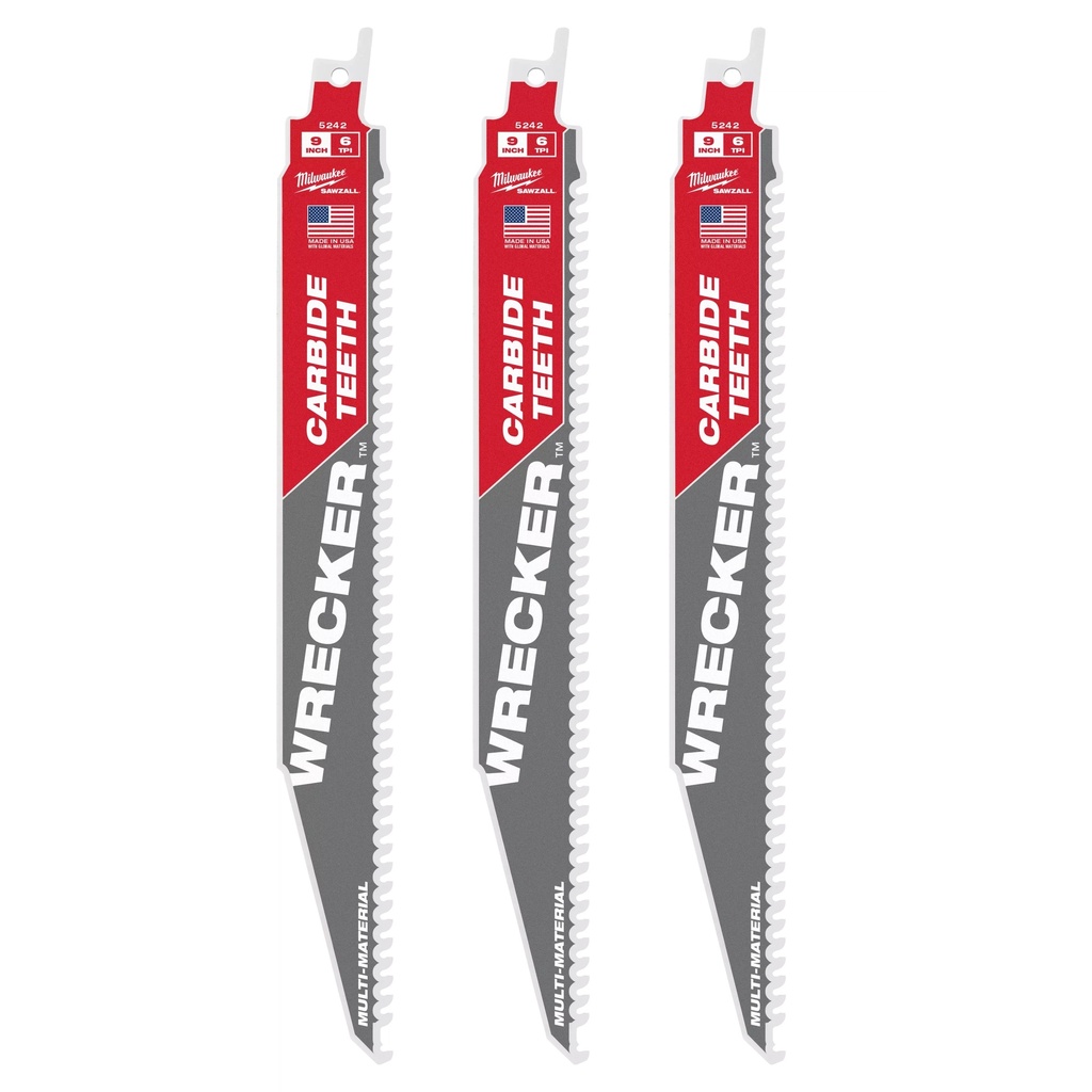 Milwaukee 48-00-5342 9" 6 TPI WRECKER™ with Carbide Teeth SAWZALL® Blade for Multi-Material (3 PK)