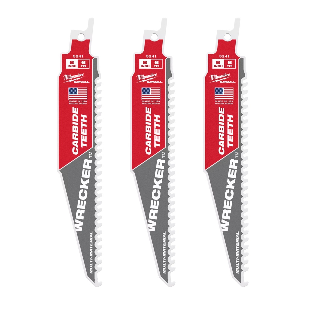 Milwaukee 48-00-5341 6" 6 TPI WRECKER™ with Carbide Teeth SAWZALL® Blade for Multi-Material (3 PK)