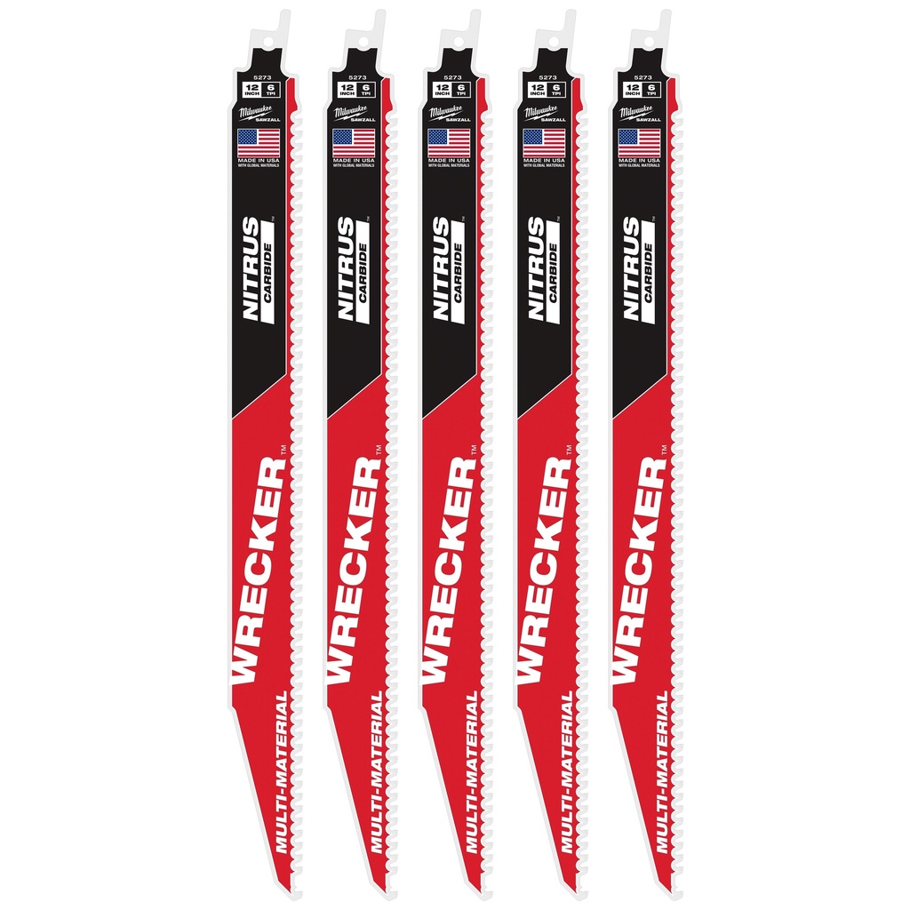Milwaukee 48-00-5573 12" WRECKER™ with NITRUS™ Carbide SAWZALL® Blade for Multi-Material (5 PK)