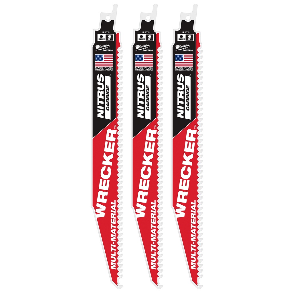Milwaukee 48-00-5372 9" WRECKER™ with NITRUS™ Carbide SAWZALL® Blade for Multi-Material (3 PK)