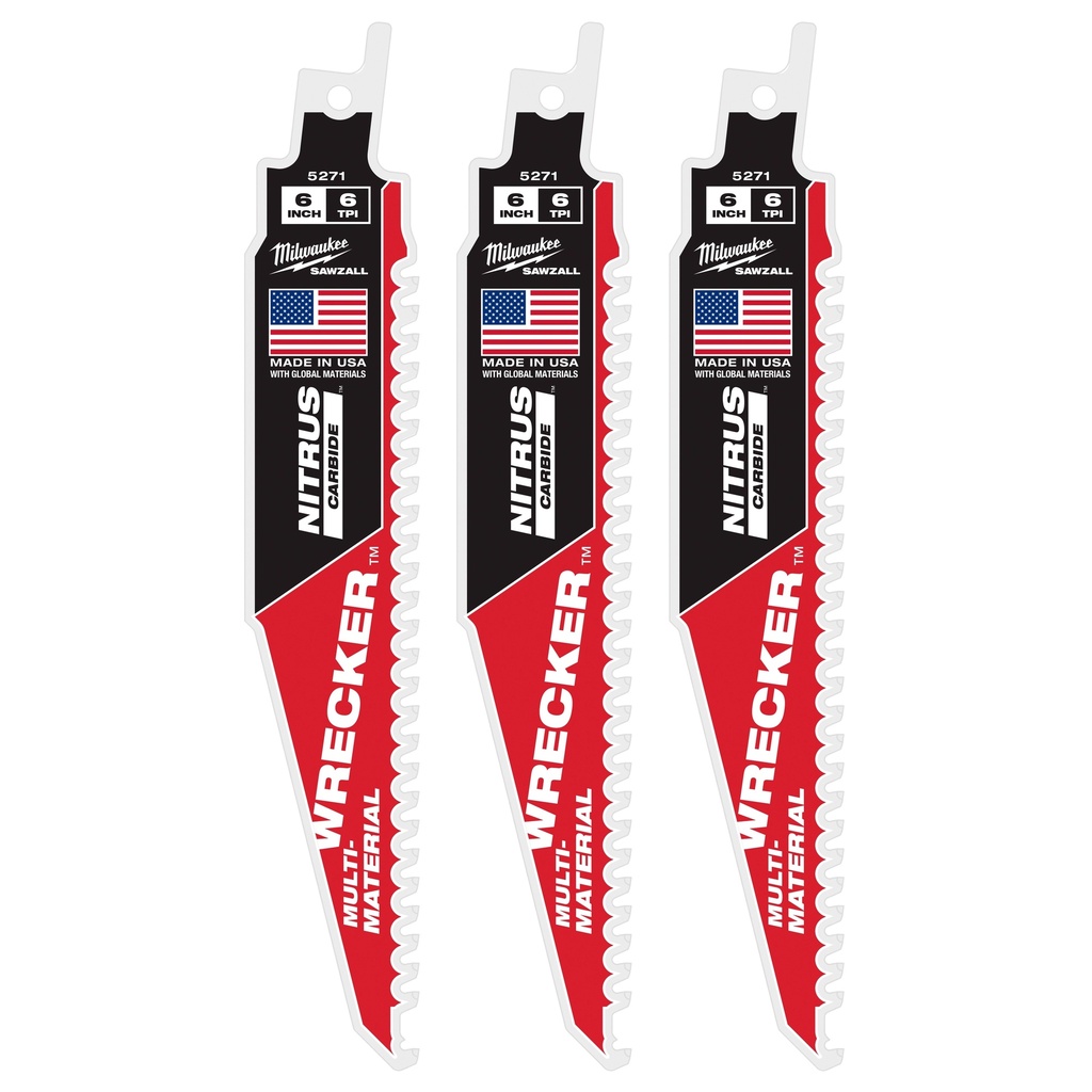 Milwaukee 48-00-5371 6" WRECKER™ with NITRUS™ Carbide SAWZALL® Blade for Multi-Material (3 PK)