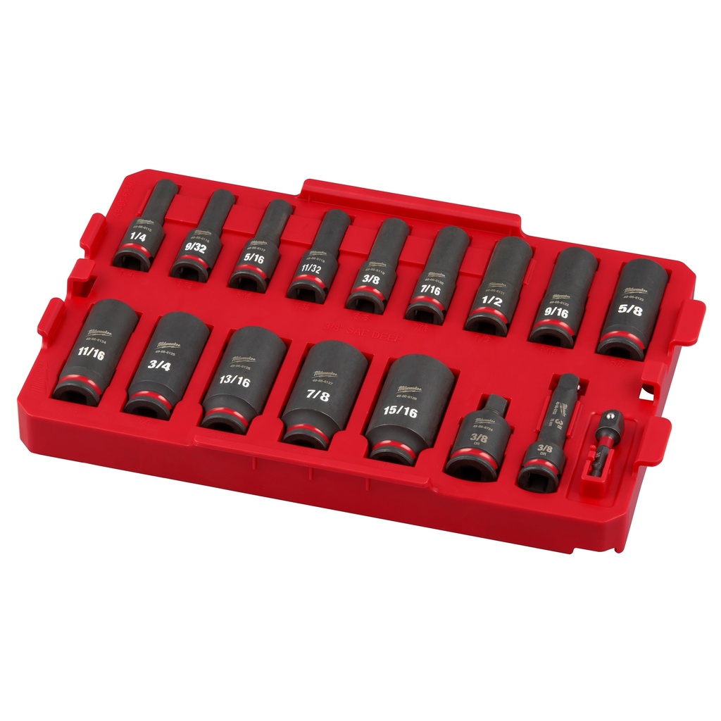 Milwaukee 49-66-6815 17PC SHOCKWAVE™ Impact Duty Socket 3/8” Drive SAE TRAY Set
