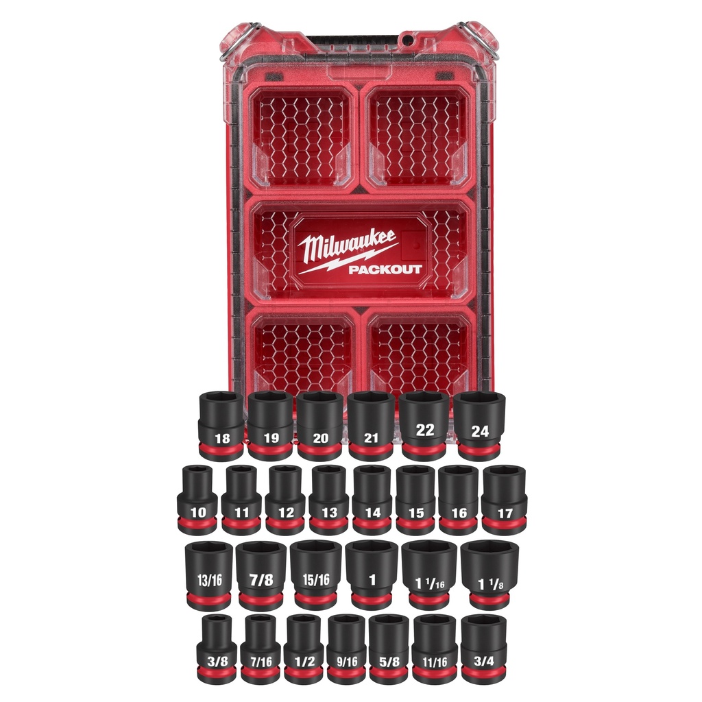 Milwaukee 49-66-6804 27PC SHOCKWAVE™ Impact Duty Socket 1/2” Drive MM & SAE Set with PACKOUT™