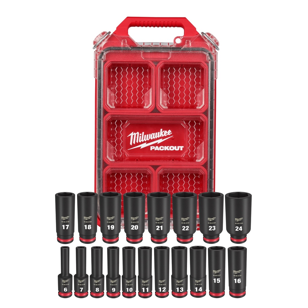 Milwaukee 49-66-6801 19PC SHOCKWAVE™ Impact Duty Socket 3/8” Drive MM Set with PACKOUT™