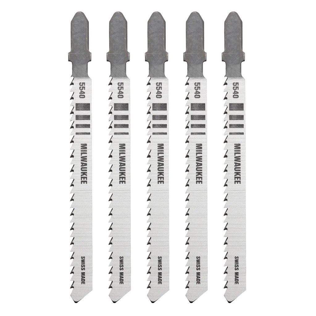 Milwaukee 48-42-5540 4" 10TPI T-Shank Wood Reverse Cut High Carbon Steel Jig Saw Blades (5 PK)