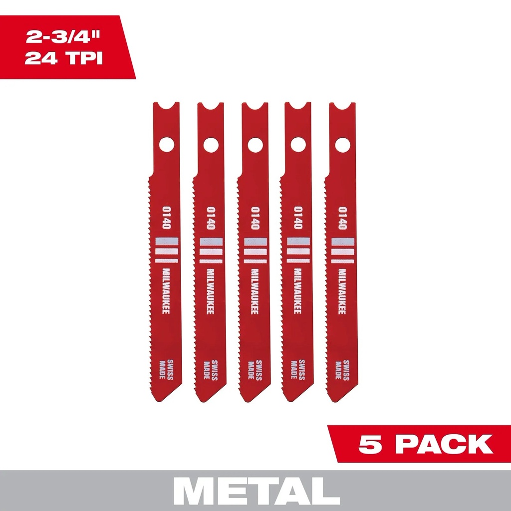 Milwaukee 48-42-0140 2-3/4" 24TPI U-Shank Metal High Speed Steel Jig Saw Blades (5 PK)