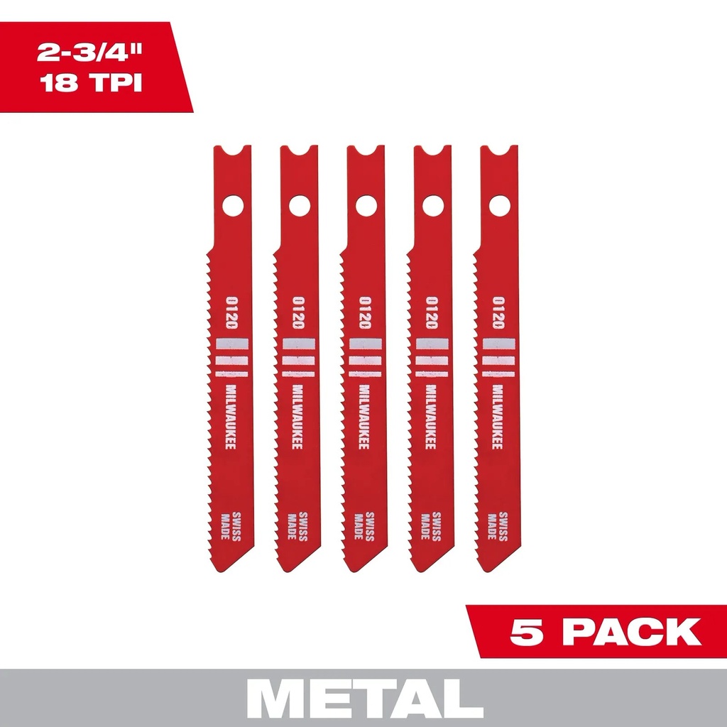 Milwaukee 48-42-0120 2-3/4" 18TPI U-Shank Metal High Speed Steel Jig Saw Blades (5 PK)