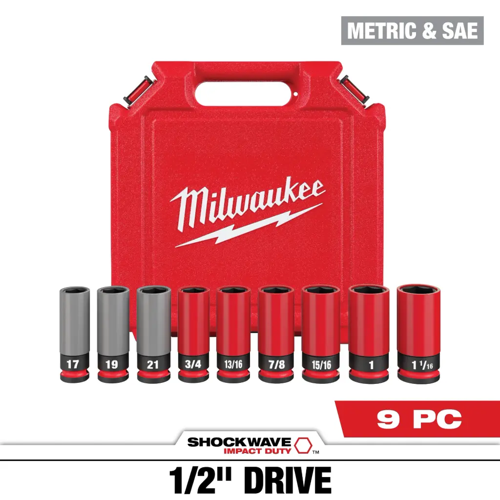 Milwaukee 49-66-7832 SHOCKWAVE™ Impact Duty 1/2" Drive SAE & Metric 9PC Lug Nut Wheel Socket Set