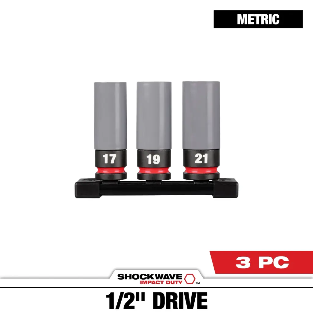 Milwaukee 49-66-7830 SHOCKWAVE™ Impact Duty 1/2" Drive Metric 3PC Lug Nut Wheel Socket Set