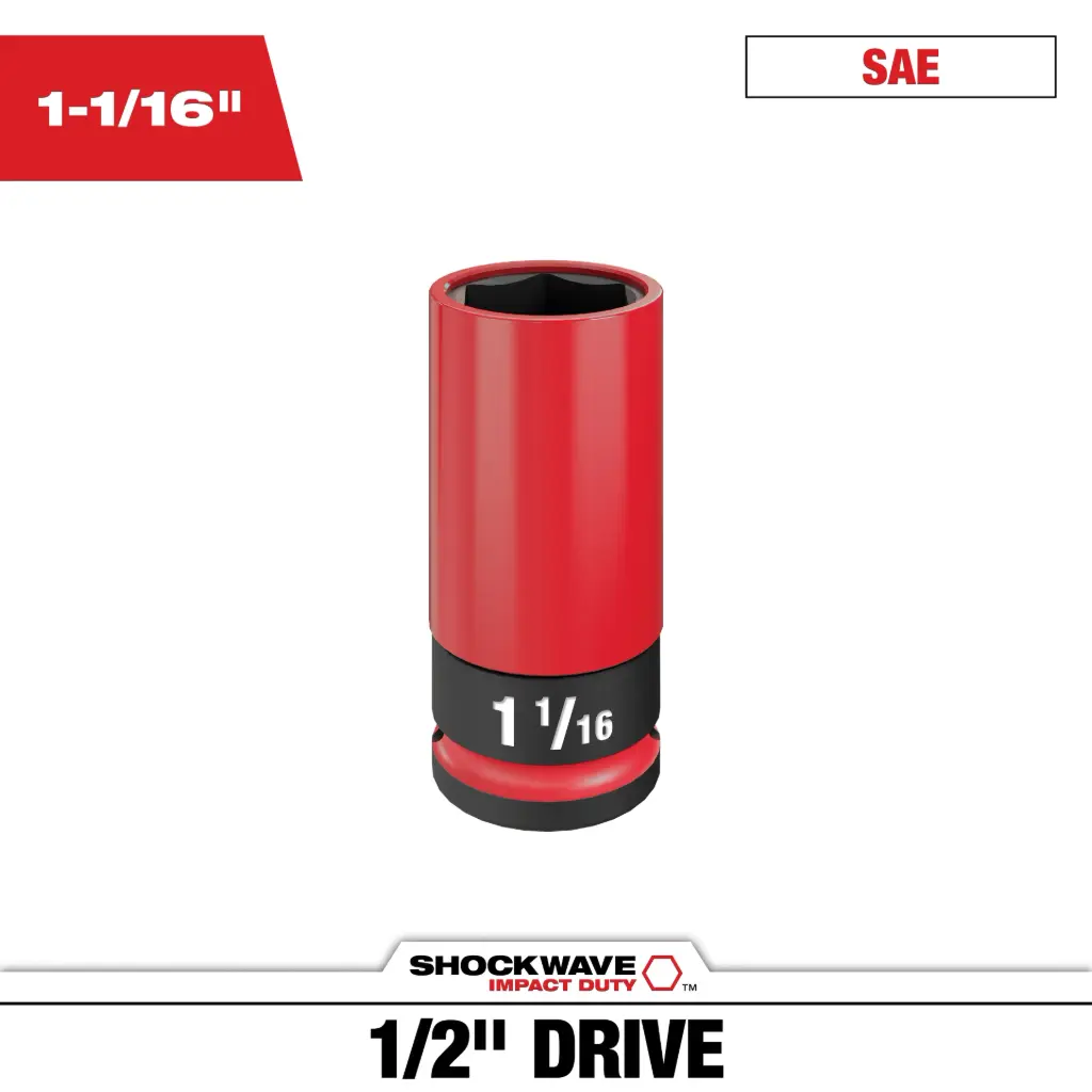 Milwaukee 49-66-7815 SHOCKWAVE™ Impact Duty 1/2" Drive 1-1/16" SAE Lug Nut Wheel Socket