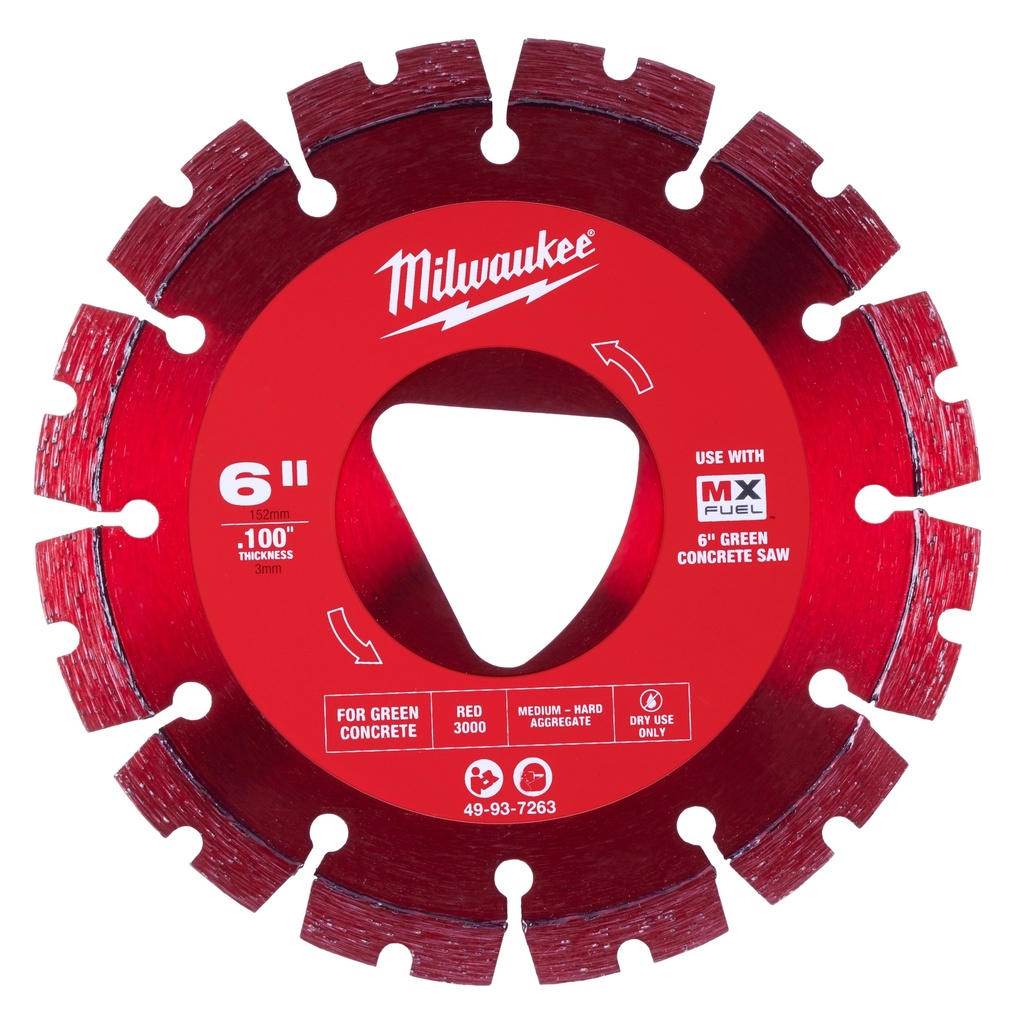 Milwaukee 49-93-7263 Red 6” x .100” Diamond Blade for Green Concrete