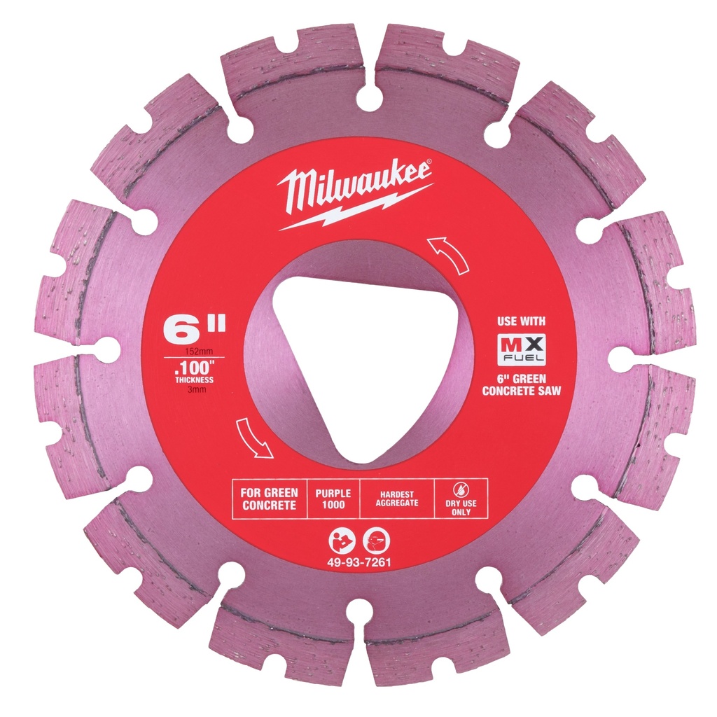 Milwaukee 49-93-7261 Purple 6” x .100” Diamond Blade for Green Concrete
