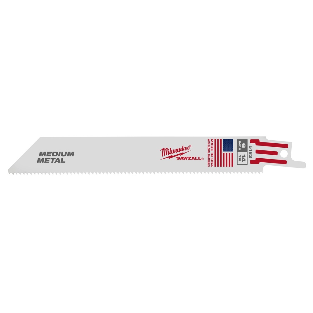 Milwaukee 48-00-5182 6" 14 TPI SAWZALL® Blade for Medium Metal (5 PK)