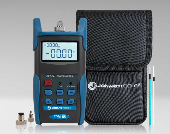 Jonard FPM-55 Fiber Optic Power Meter w/ Data Storage (-50 to +26 dBm) & FC/SC/LC Adapters