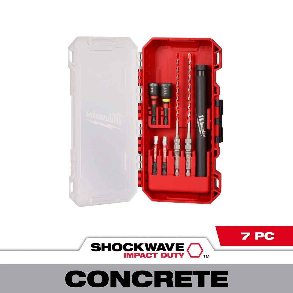 Milwaukee 48-20-9097 7PC SHOCKWAVE™ Impact Duty Carbide Hammer Drill Bit Concrete Screw Install Set