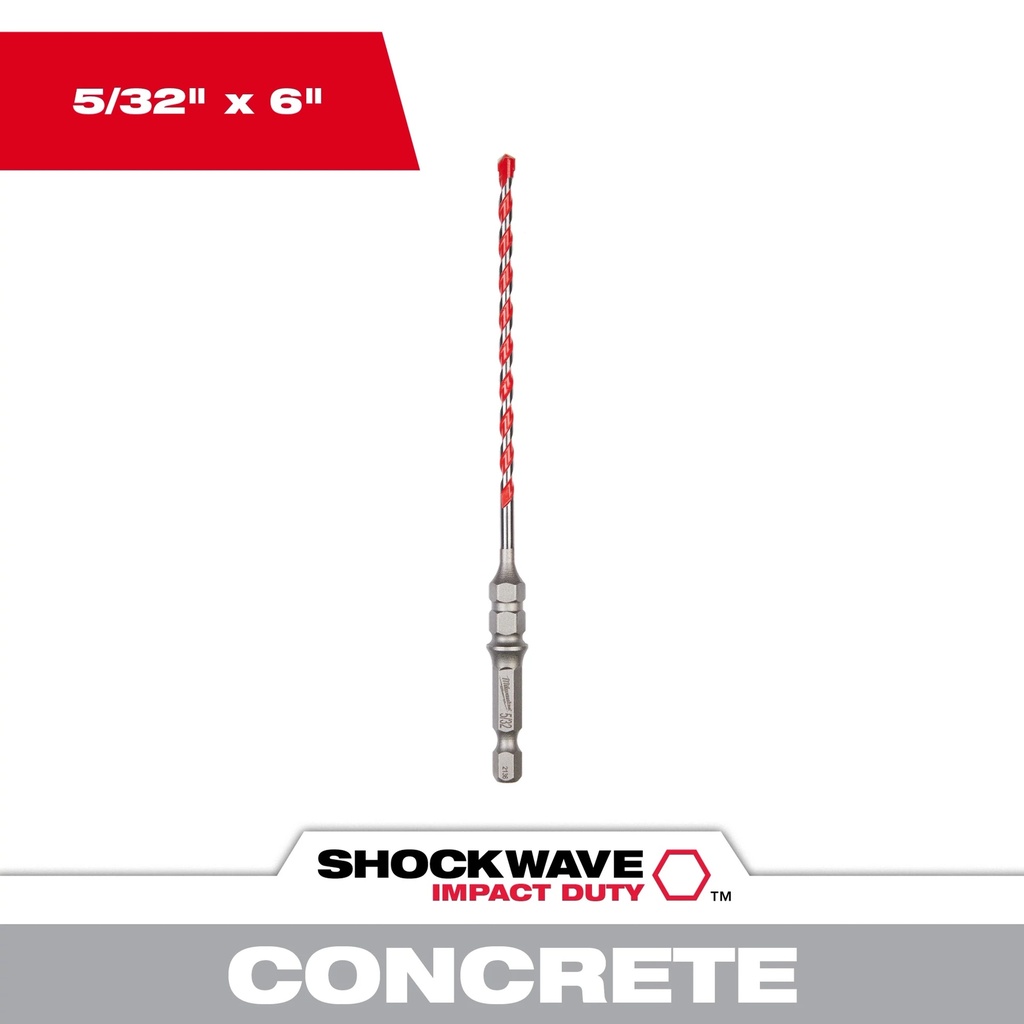 Milwaukee 48-20-9092 5/32" x 4" x 6" SHOCKWAVE™ Impact Duty Carbide Hammer Drill Bit for Concrete Screws