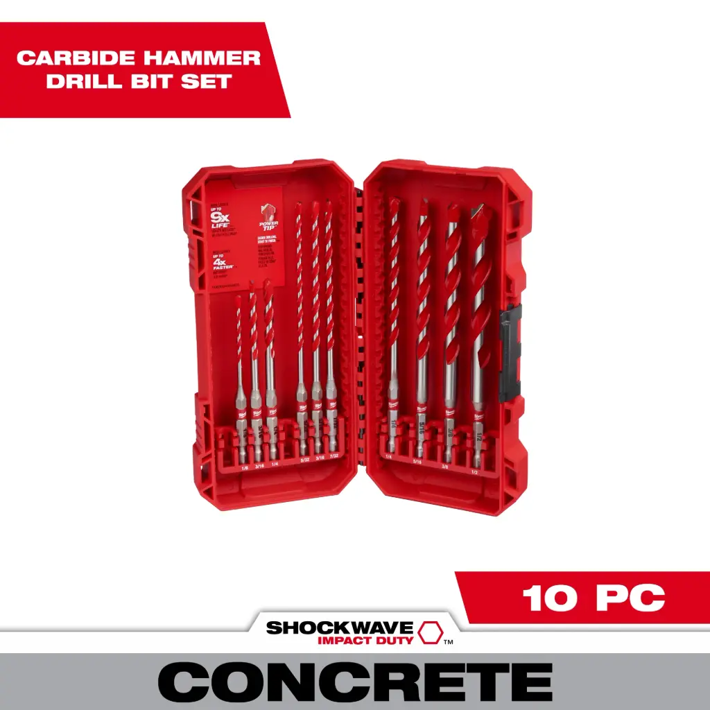 Milwaukee 48-20-9058 10 PC SHOCKWAVE™ Impact Duty Carbide Hammer Drill Bit Set