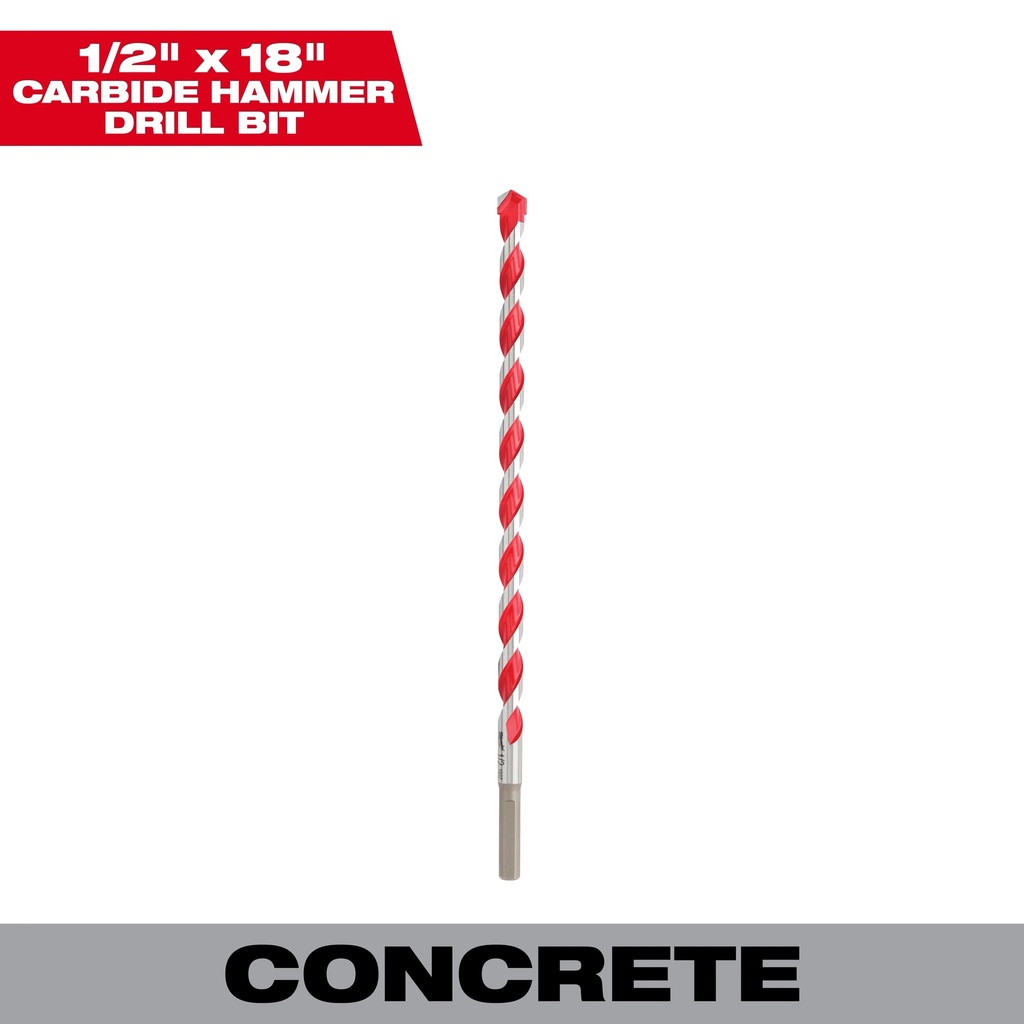 Milwaukee 48-20-9032 1/2" x 16" x 18" SHOCKWAVE™ Impact Duty Carbide Hammer Drill Bit with POWER TIP™