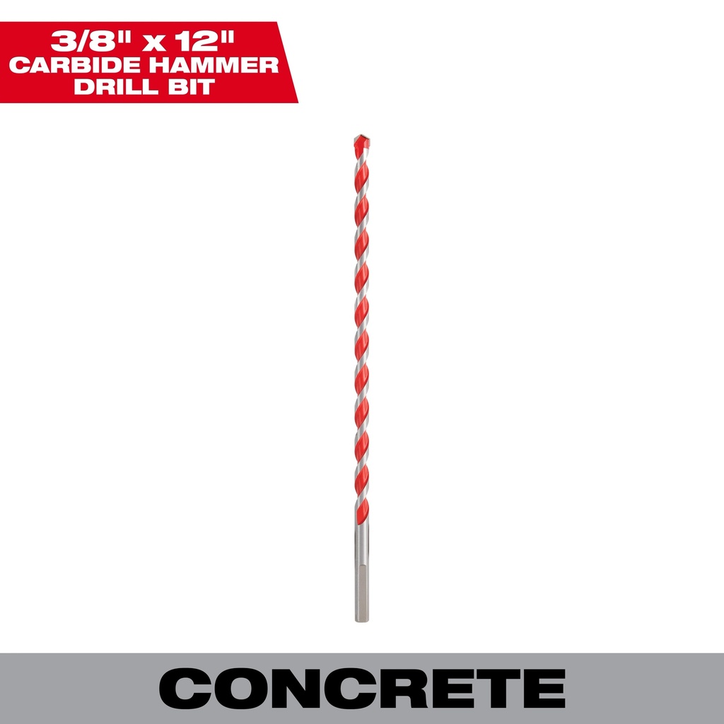 Milwaukee 48-20-9022 3/8" x 10" x 12" SHOCKWAVE™ Impact Duty Carbide Hammer Drill Bit with POWER TIP™