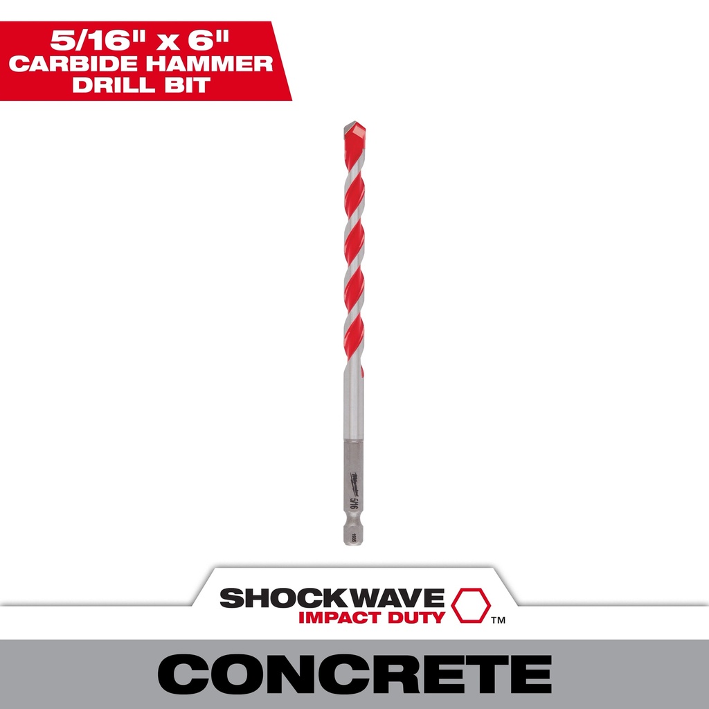 Milwaukee 48-20-9016 5/16" x 4" x 6" SHOCKWAVE™ Impact Duty Carbide Hammer Drill Bit