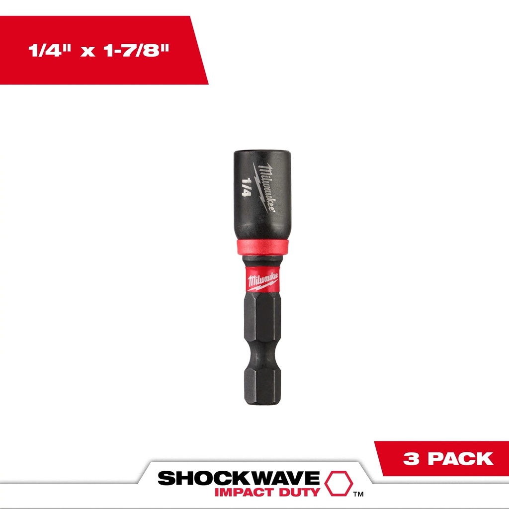 Milwaukee 49-66-4522 SHOCKWAVE™ Impact Duty 1/4” x 1-7/8” Magnetic Nut Driver (3 PK)
