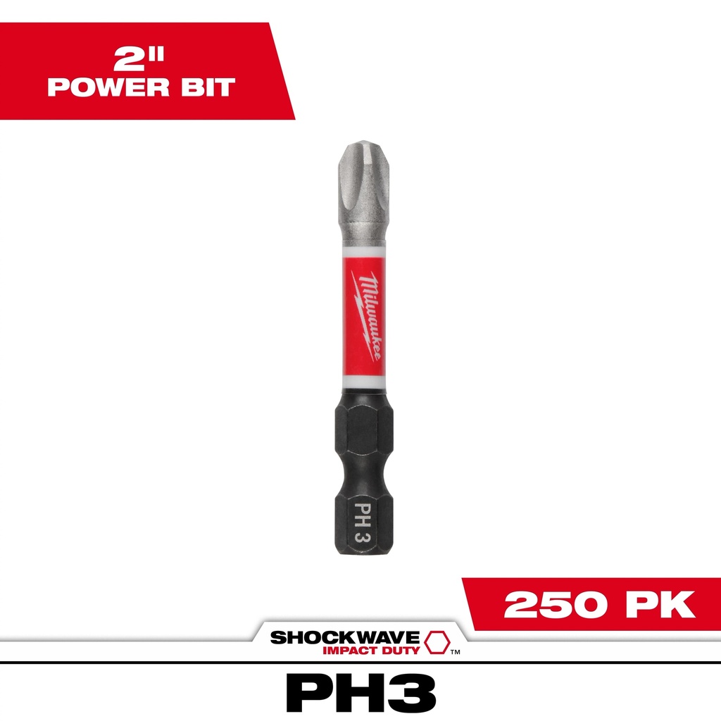 Milwaukee 48-32-4863 SHOCKWAVE™ Impact Duty 2" Power Bit PHILLIPS #3 Bulk 250