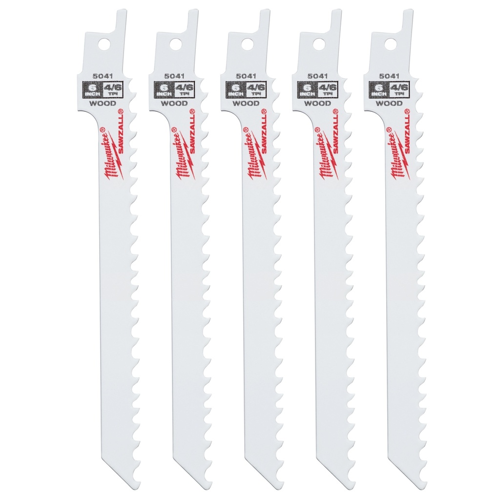 Milwaukee 48-00-5041 6" 4/6 TPI SAWZALL® Blade for Wood Scroll (5 PK)