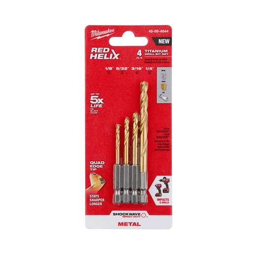 Milwaukee 48-89-4644 SHOCKWAVE Impact Duty™ RED HELIX™ Titanium Drill Bit Set – 4PC