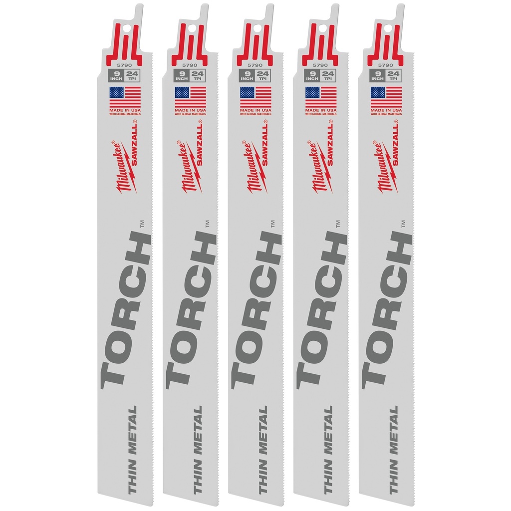 Milwaukee 48-00-5790 9" 24 TPI TORCH™ SAWZALL® Blade for Thin Metal (5 PK)