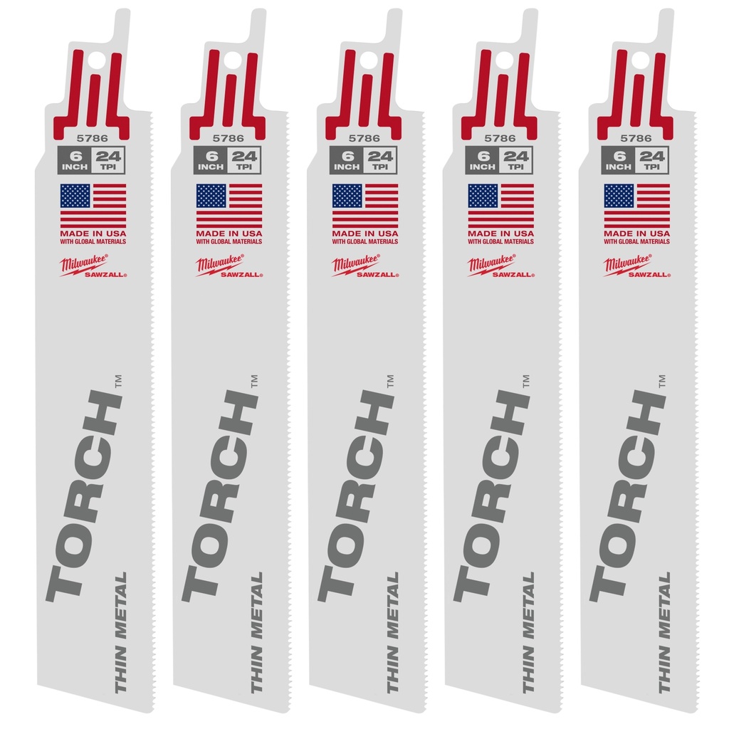 Milwaukee 48-00-5786 6" 24 TPI TORCH™ SAWZALL® Blade for Thin Metal (5 PK)