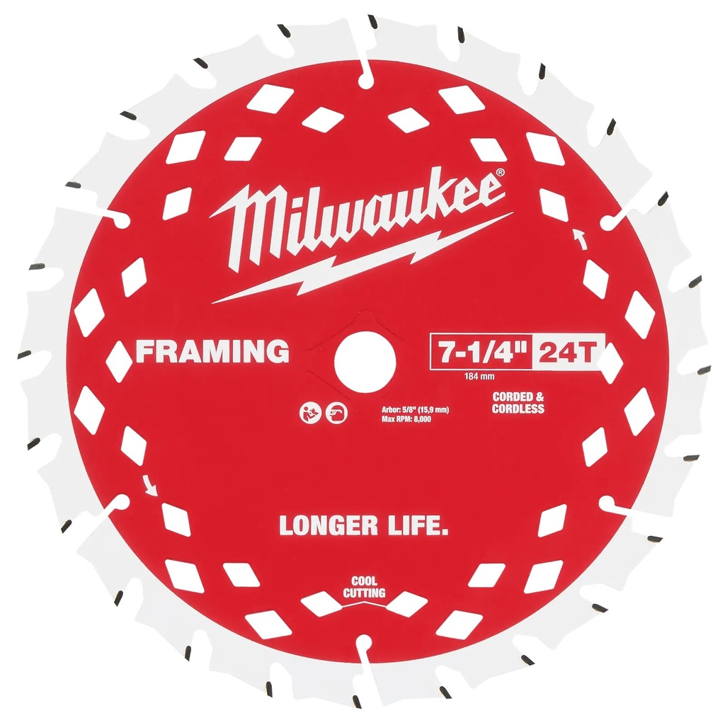 Milwaukee 48-40-0733 7-1/4" 24T Framing Circular Saw Blade (3 PK)