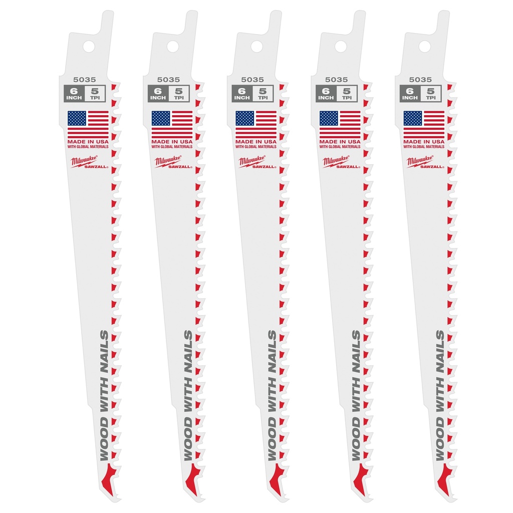 Milwaukee 48-00-5035 6" 5 TPI SAWZALL® Blade for Wood with Nails (5 PK)