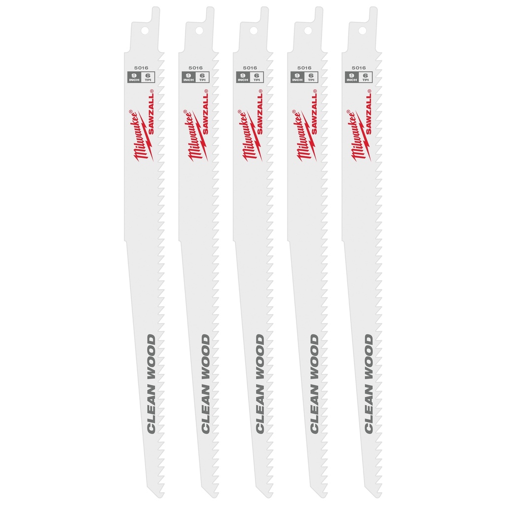 Milwaukee 48-00-5016 9" 6 TPI Fleam Ground SAWZALL® Blade for Clean Wood (5 PK)