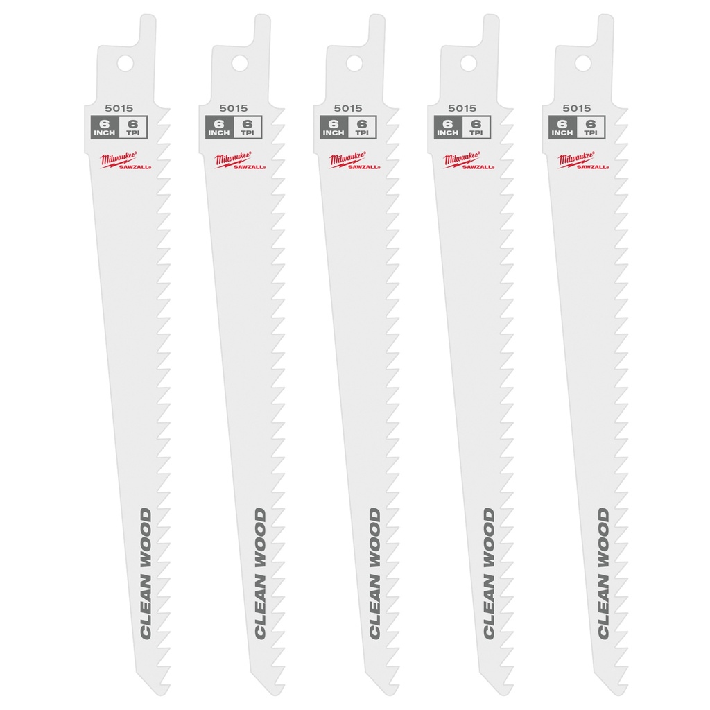 Milwaukee 48-00-5015 6" 6 TPI Fleam Ground SAWZALL® Blade for Clean Wood (5 PK)