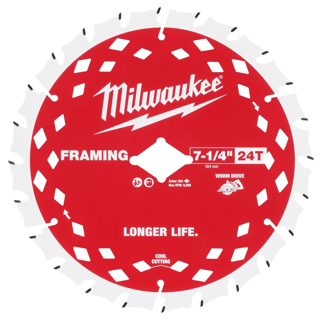 Milwaukee 48-41-0723 7-1/4" 24T Worm Drive Framing Circular Saw Blades Bulk 10
