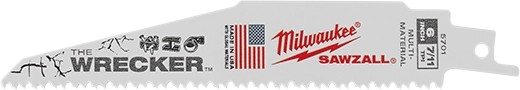 Milwaukee 48-01-7701 6" 7/11 TPI WRECKER™ SAWZALL® Blade for Multi-Material Bulk 100