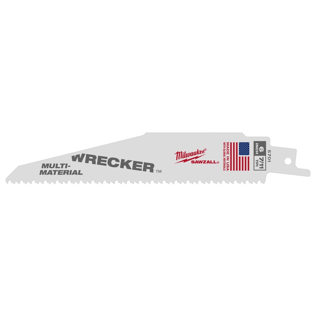 Milwaukee 48-00-8701 6" 7/11 TPI WRECKER™ SAWZALL® Blade for Multi-Material(25 PK)