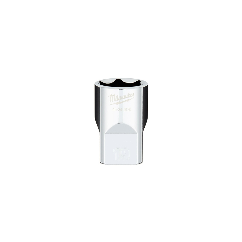 Milwaukee 45-34-9120 1/2" Drive 19MM Metric 6-Point Socket with FOUR FLAT™ Sides