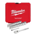 Milwaukee 48-22-9044 25pc 1/4" Drive Metric & SAE Ratchet and Socket Set with FOUR FLAT™ SIDES