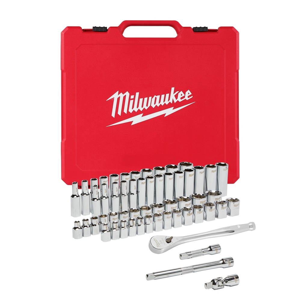 Milwaukee 48-22-9008 3/8" Drive 56pc Ratchet & Socket Set with FOUR FLAT™ SIDES - SAE & Metric