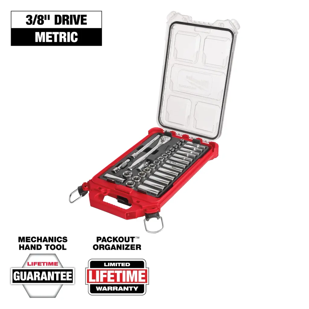 Milwaukee 48-22-9482 32pc 3/8" Metric Ratchet and Socket Set with PACKOUT™ Low-Profile Compact Organizer