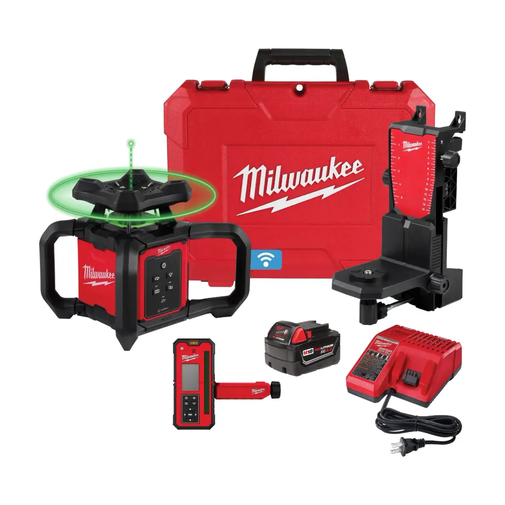 Milwaukee 3702-21 M18™ Green Interior Rotary Laser Level Kit w/ Remote/Receiver & Wall Mount Bracket