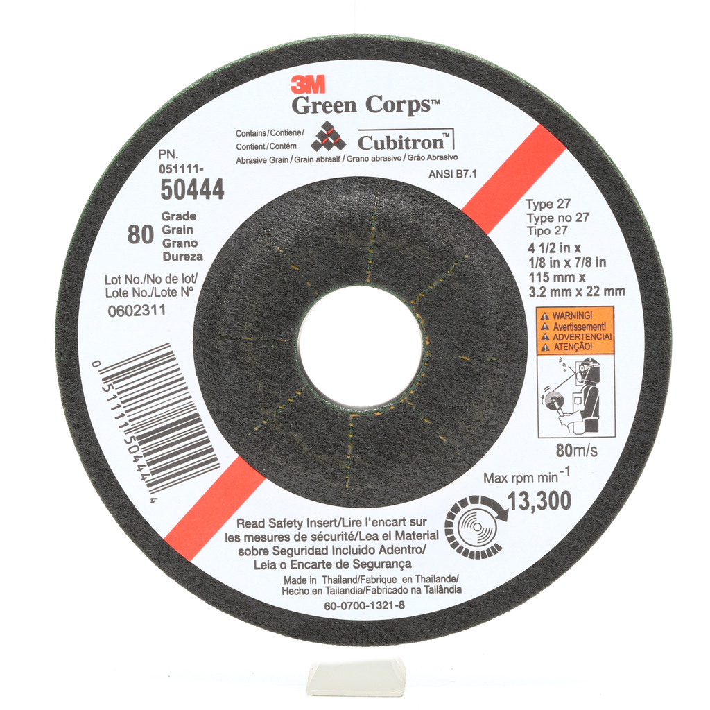3M™ Green Corps™ Flexible Grinding Wheel, T27, 4-1/2 in x 1/8 in x 7/8 in, 60, 20/Carton, 40 ea/Case